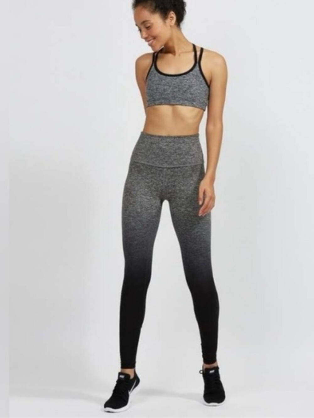 Beyond Yoga Black Ombre High-Waist Leggings with White Logo